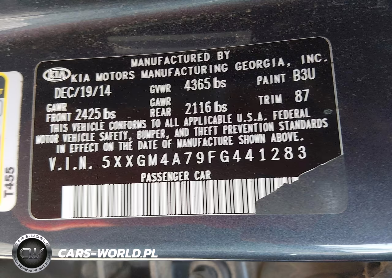 KIA OPTIMA VIN:5XXGM4A79FG441283 - 9