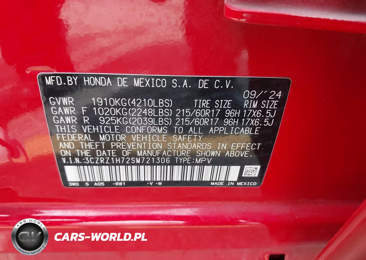 2025 Honda Hr-V 2Wd Ex-L VIN:3CZRZ1H72SM721306 - 9