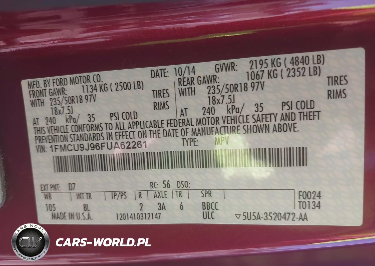 2015 Ford Escape Titanium VIN:1FMCU9J96FUA62261 - 9