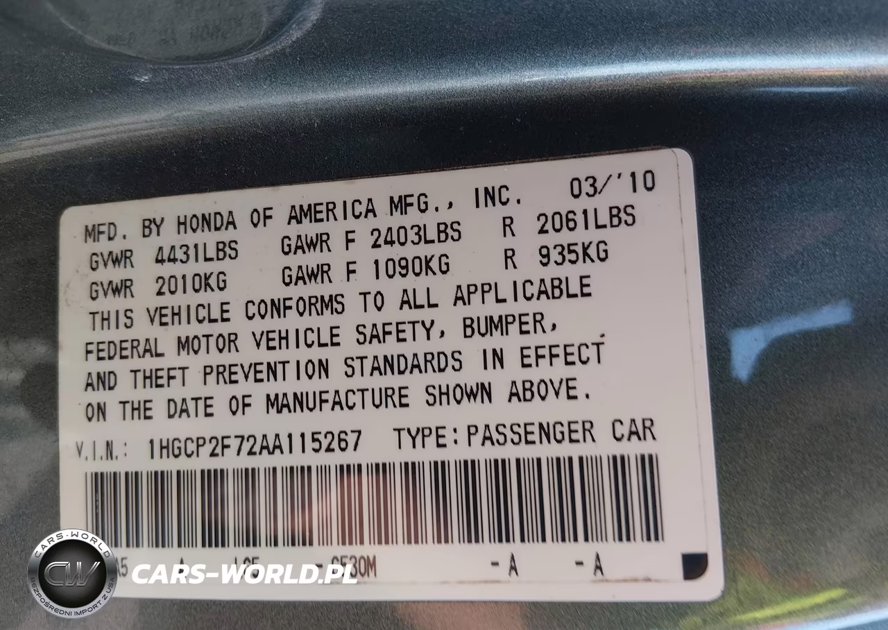 2010 Honda Accord 2.4 Ex VIN:1HGCP2F72AA115267 - 9