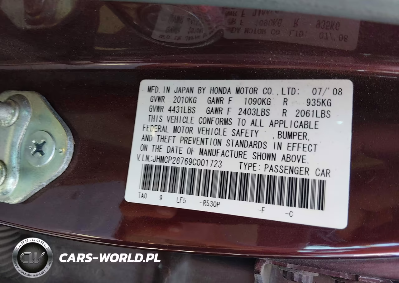 2009 Honda Accord 2.4 Ex VIN:JHMCP26769C001723 - 9