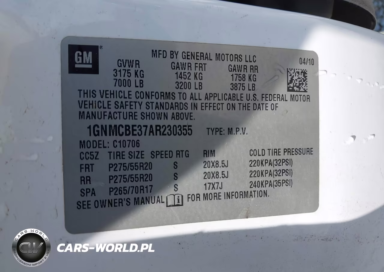 2010 Chevrolet Tahoe Lt VIN:1GNMCBE37AR230355 - 9