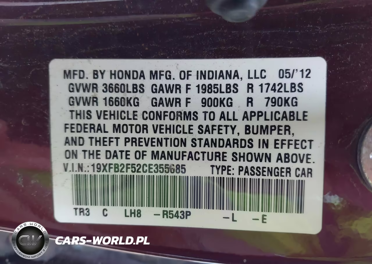 2012 Honda Civic Lx VIN:19XFB2F52CE355685 - 9