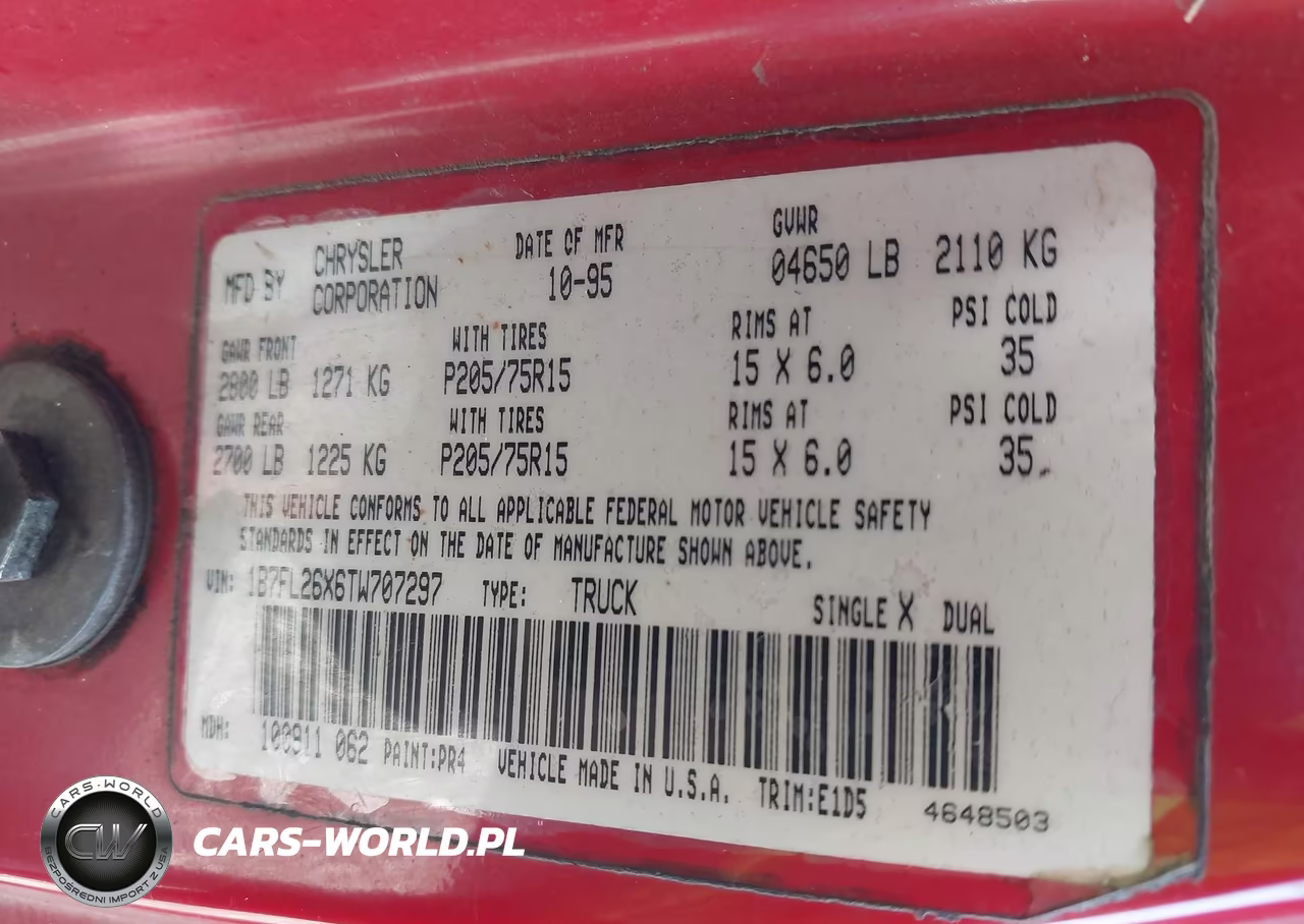 1996 Dodge Dakota VIN:1B7FL26X6TW707297 - 9