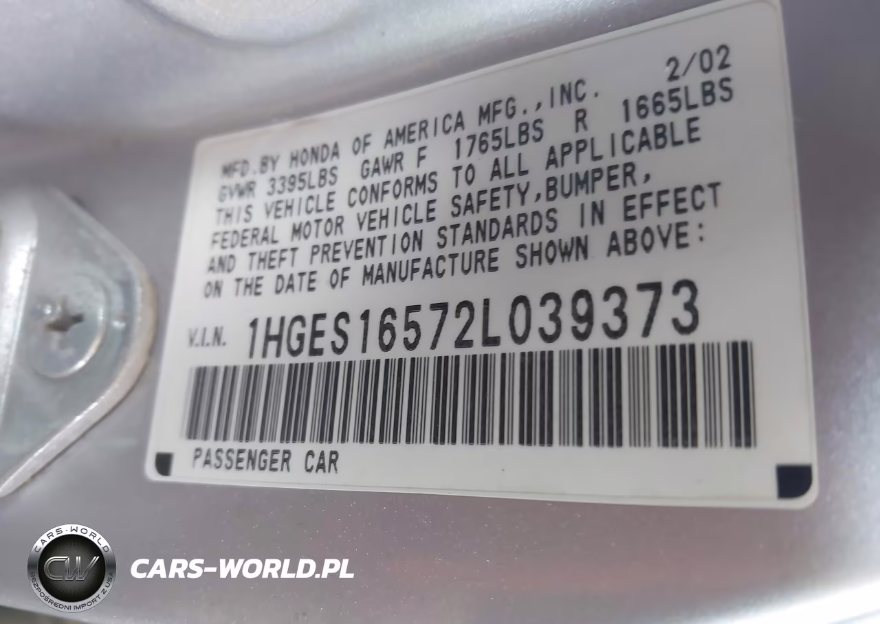 2002 Honda Civic Lx VIN:1HGES16572L039373 - 9