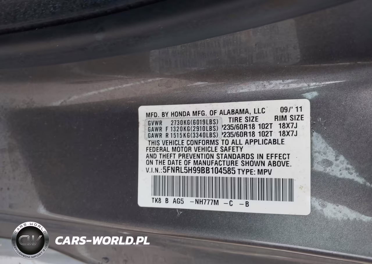 2011 Honda Odyssey Touring-Touring Elite VIN:5FNRL5H99BB104585 - 9