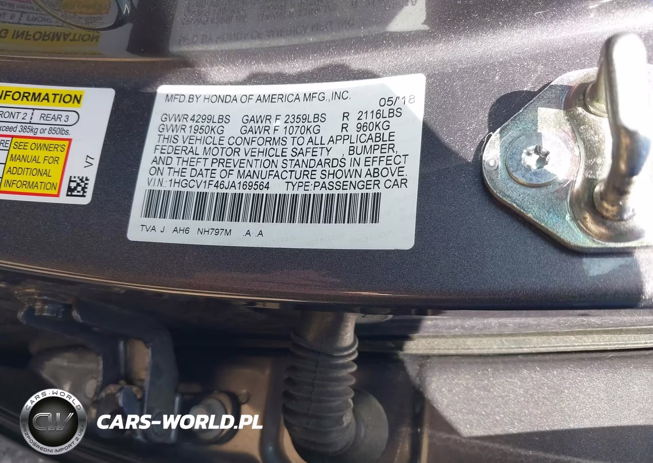 2018 Honda Accord Ex VIN:1HGCV1F46JA169564 - 9