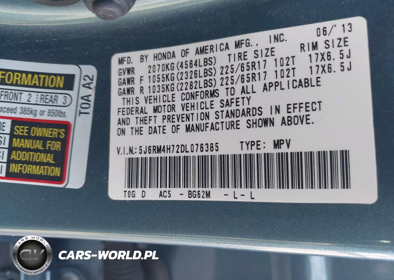 2013 Honda Cr-V Ex-L VIN:5J6RM4H72DL076385 - 9