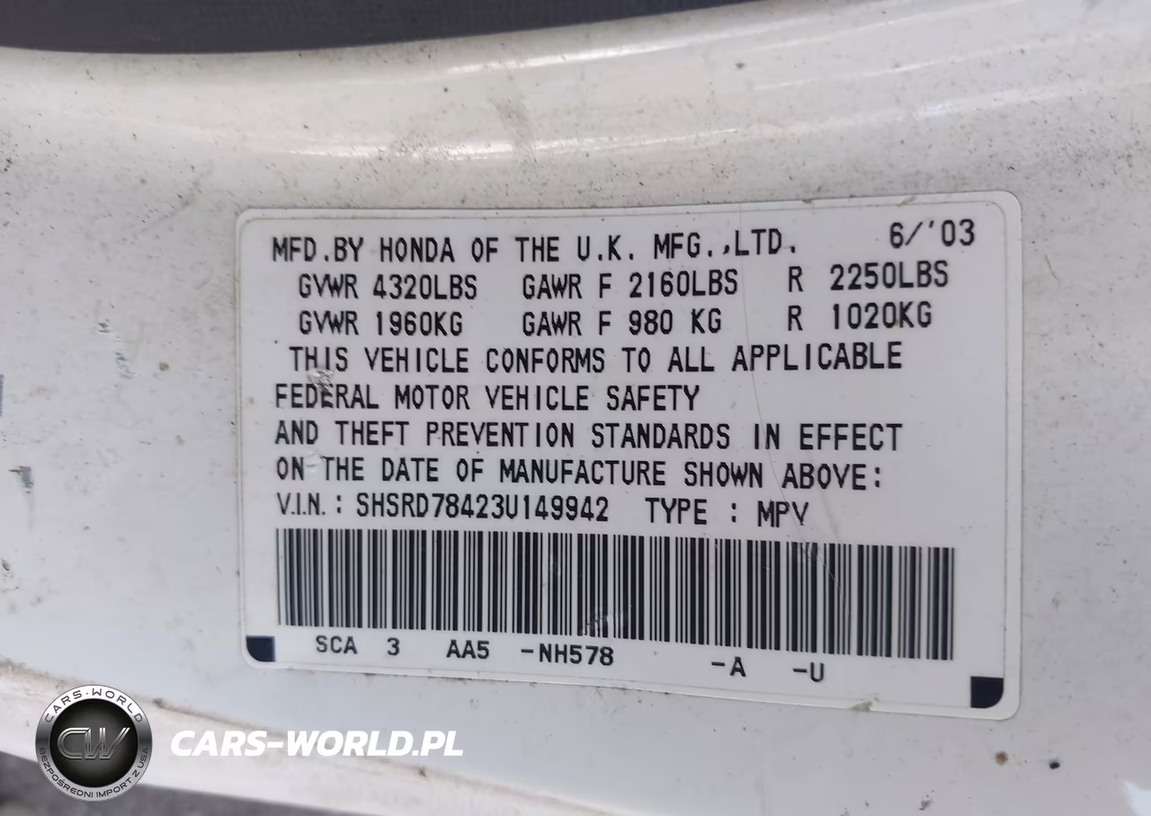 2003 Honda Cr-V Lx VIN:SHSRD78423U149942 - 9