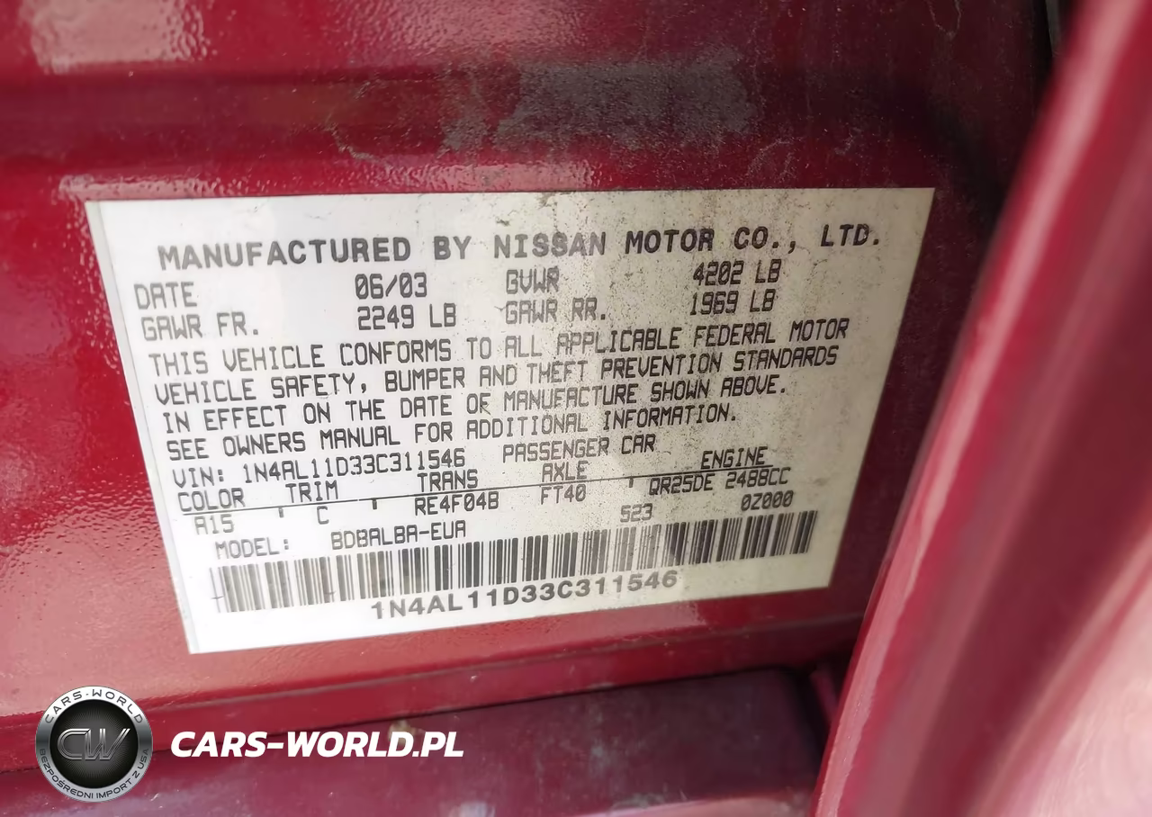 2003 Nissan Altima 2.5 S VIN:1N4AL11D33C311546 - 9
