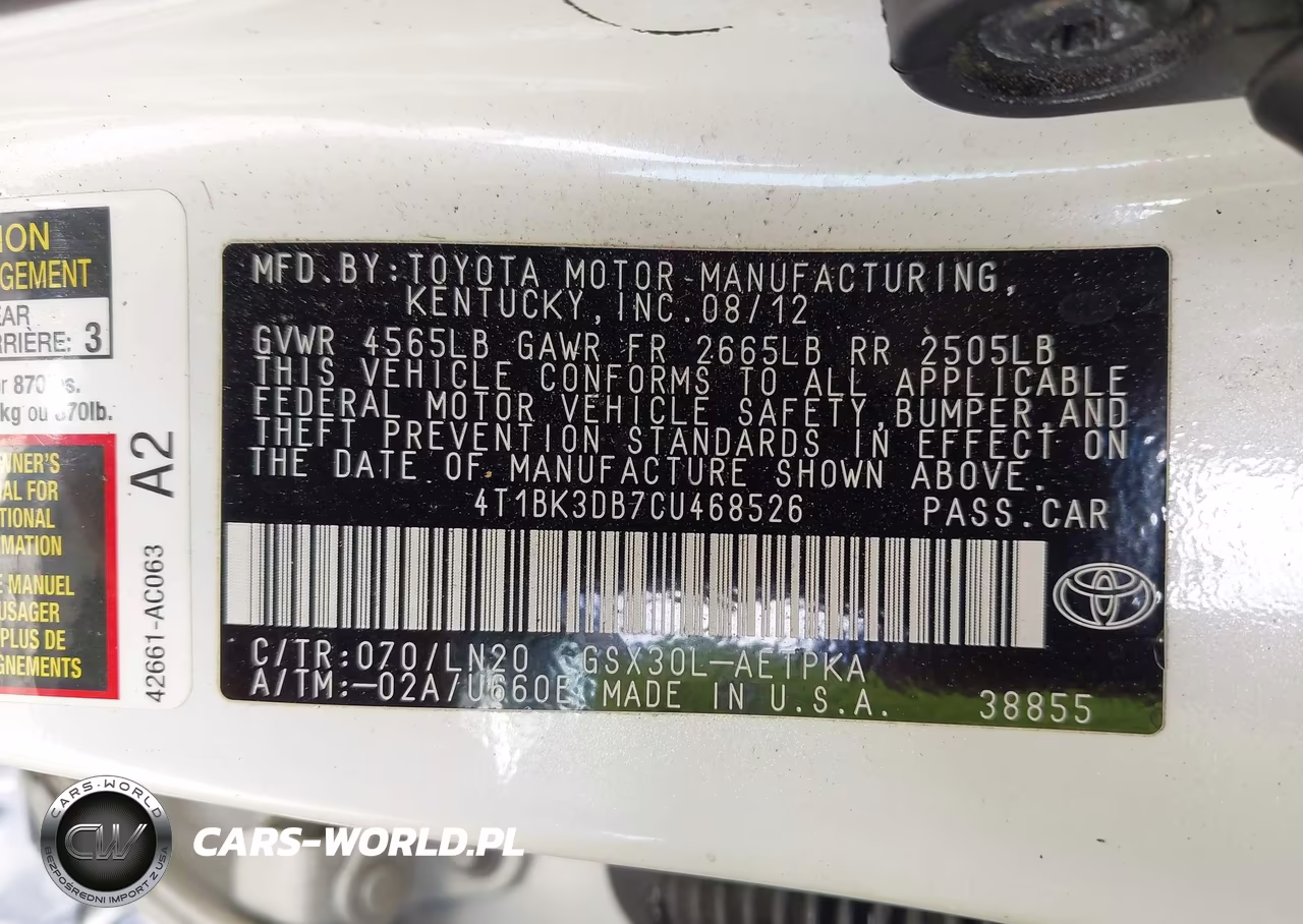 2012 Toyota Avalon Limited VIN:4T1BK3DB7CU468526 - 9