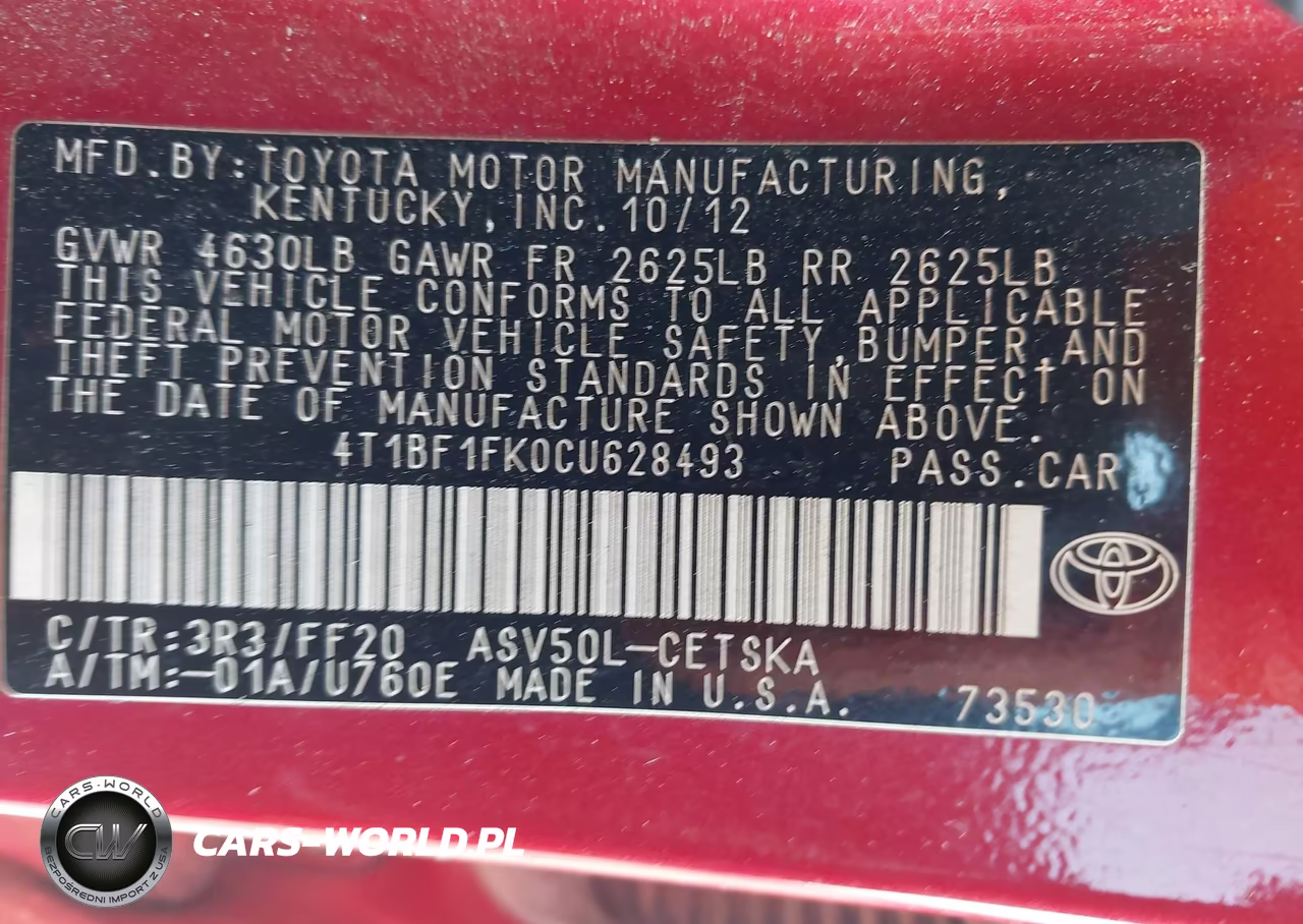 2012 Toyota Camry Se VIN:4T1BF1FK0CU628493 - 9