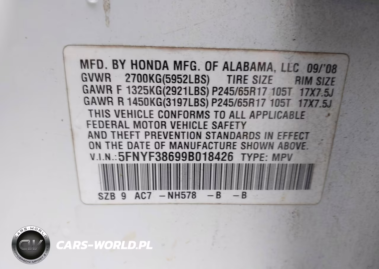 2009 Honda Pilot Ex-L VIN:5FNYF38699B018426 - 9