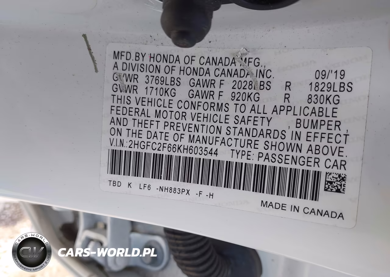 2019 Honda Civic Lx VIN:2HGFC2F66KH603544 - 9
