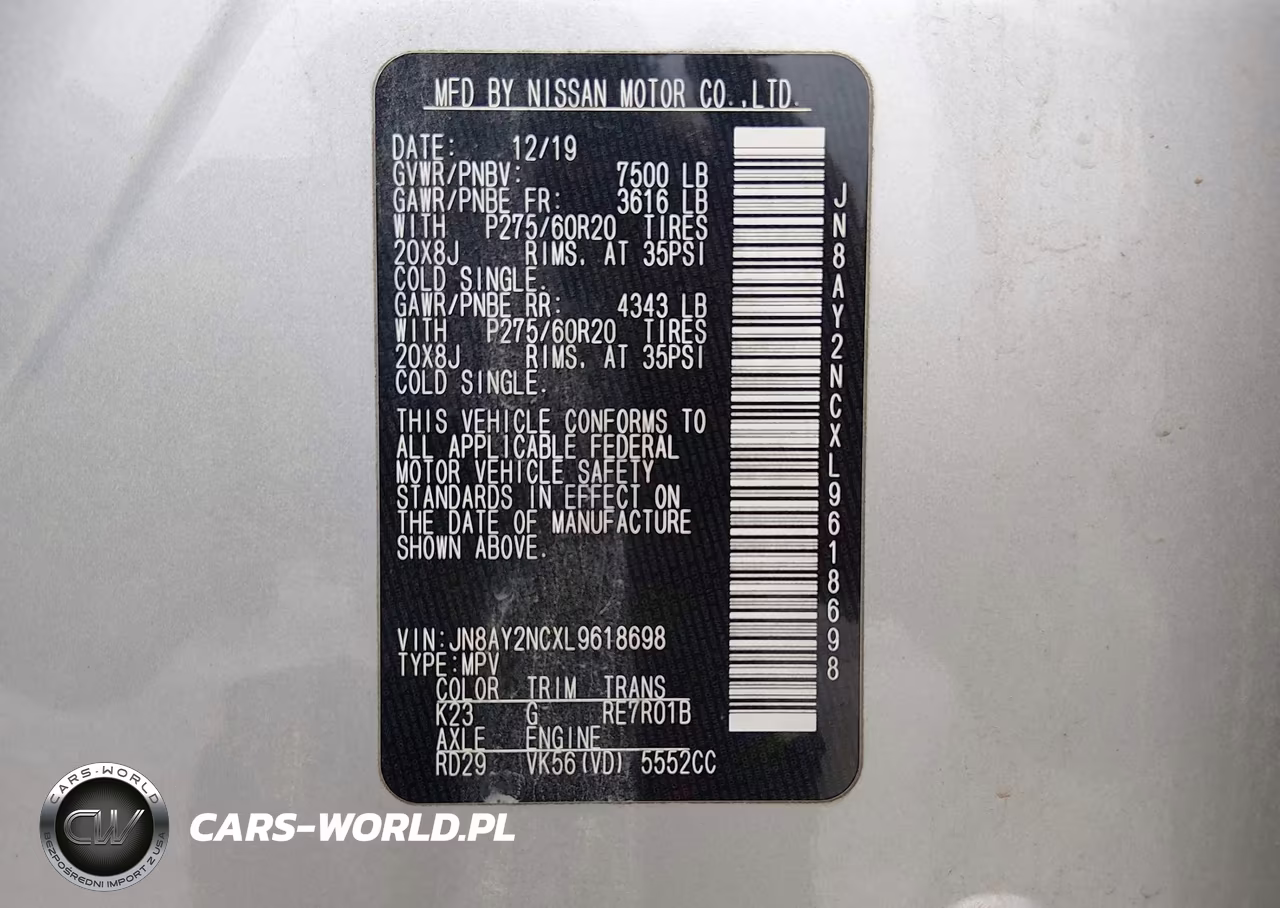 2020 Nissan Armada Sl 4Wd VIN:JN8AY2NCXL9618698 - 9