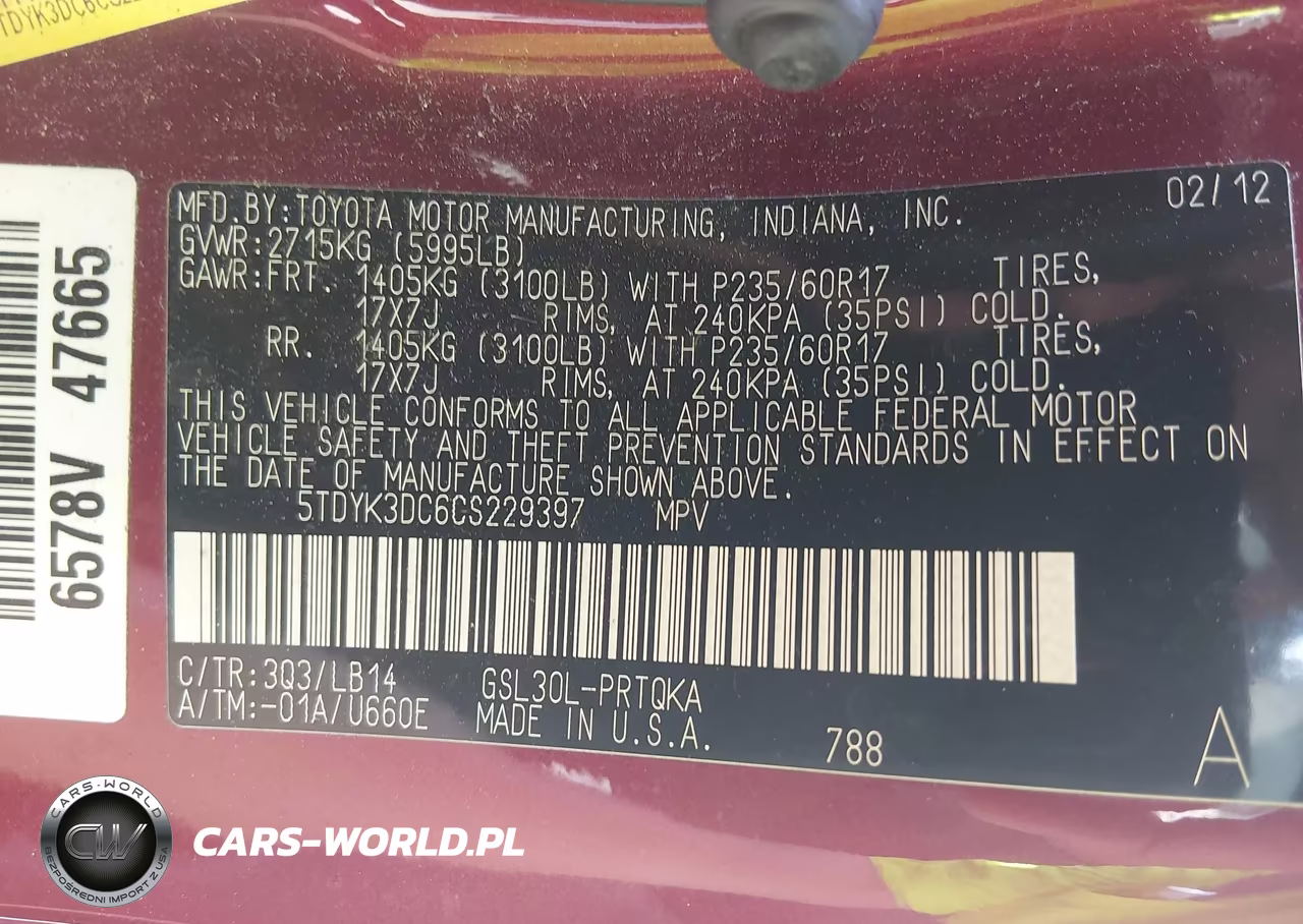 2012 Toyota Sienna Xle V6 8 Passenger VIN:5TDYK3DC6CS229397 - 9