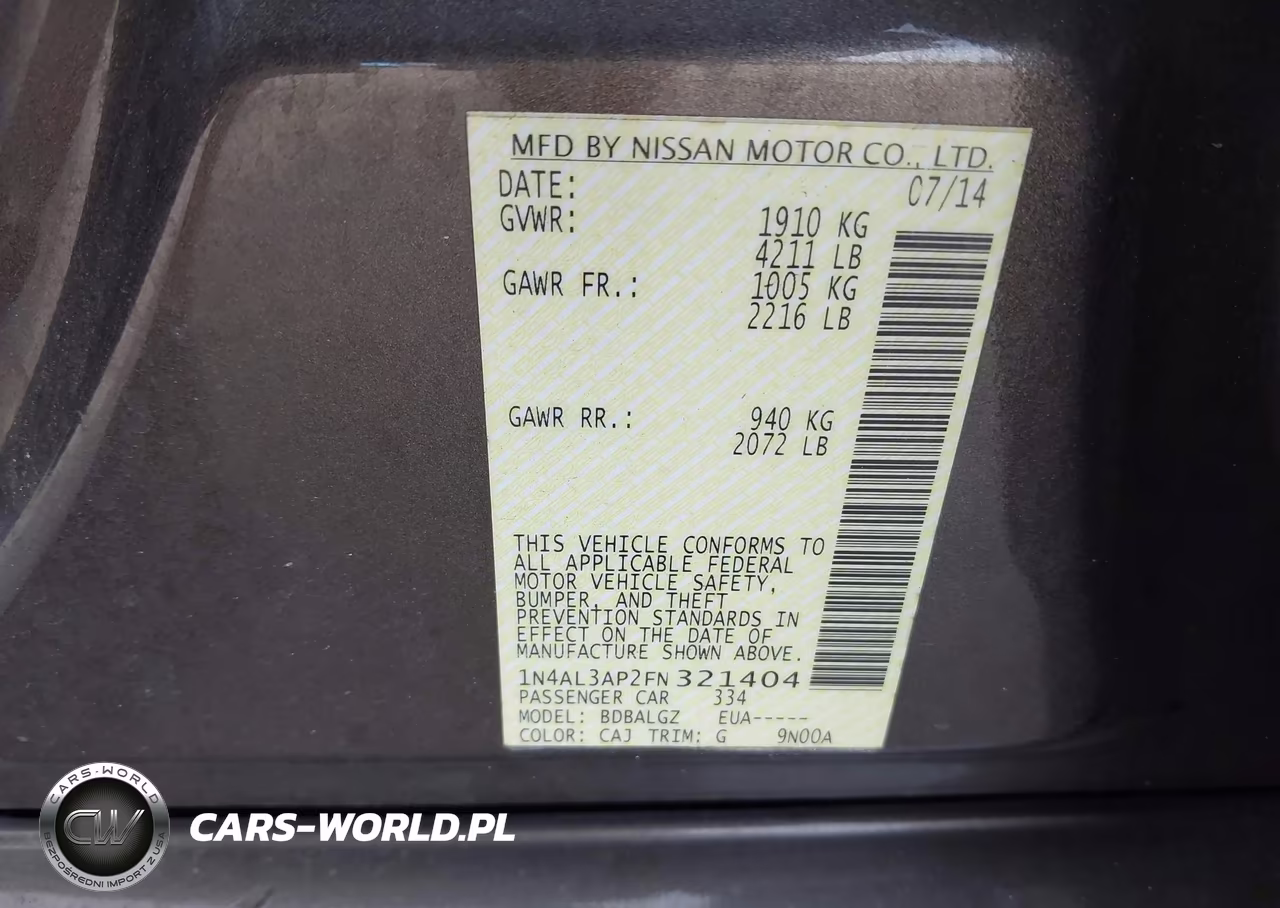 2015 Nissan Altima 2.5-2.5 S-2.5 Sl-2.5 Sv VIN:1N4AL3AP2FN321404 - 9