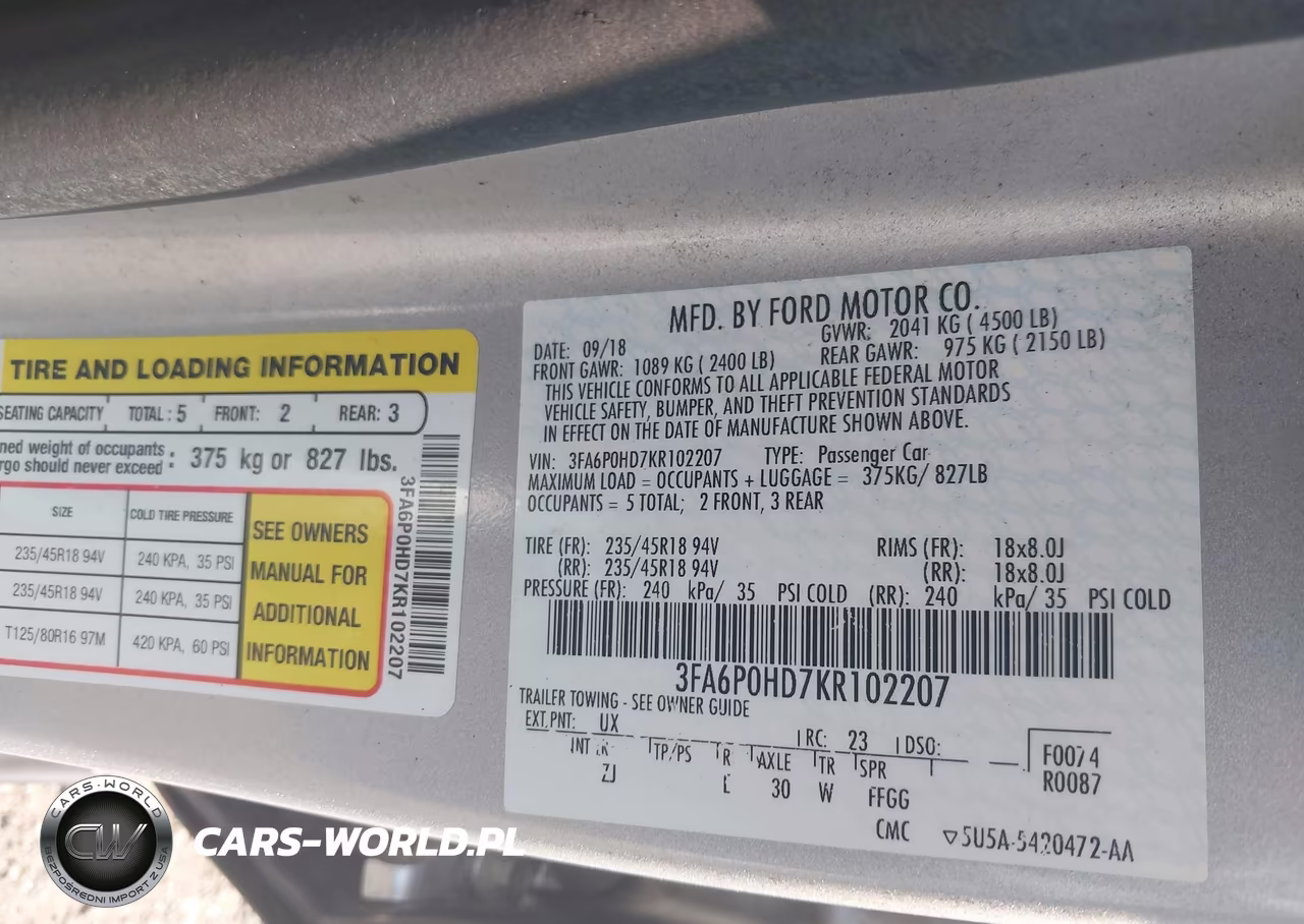 2019 Ford Fusion Se VIN:3FA6P0HD7KR102207 - 9