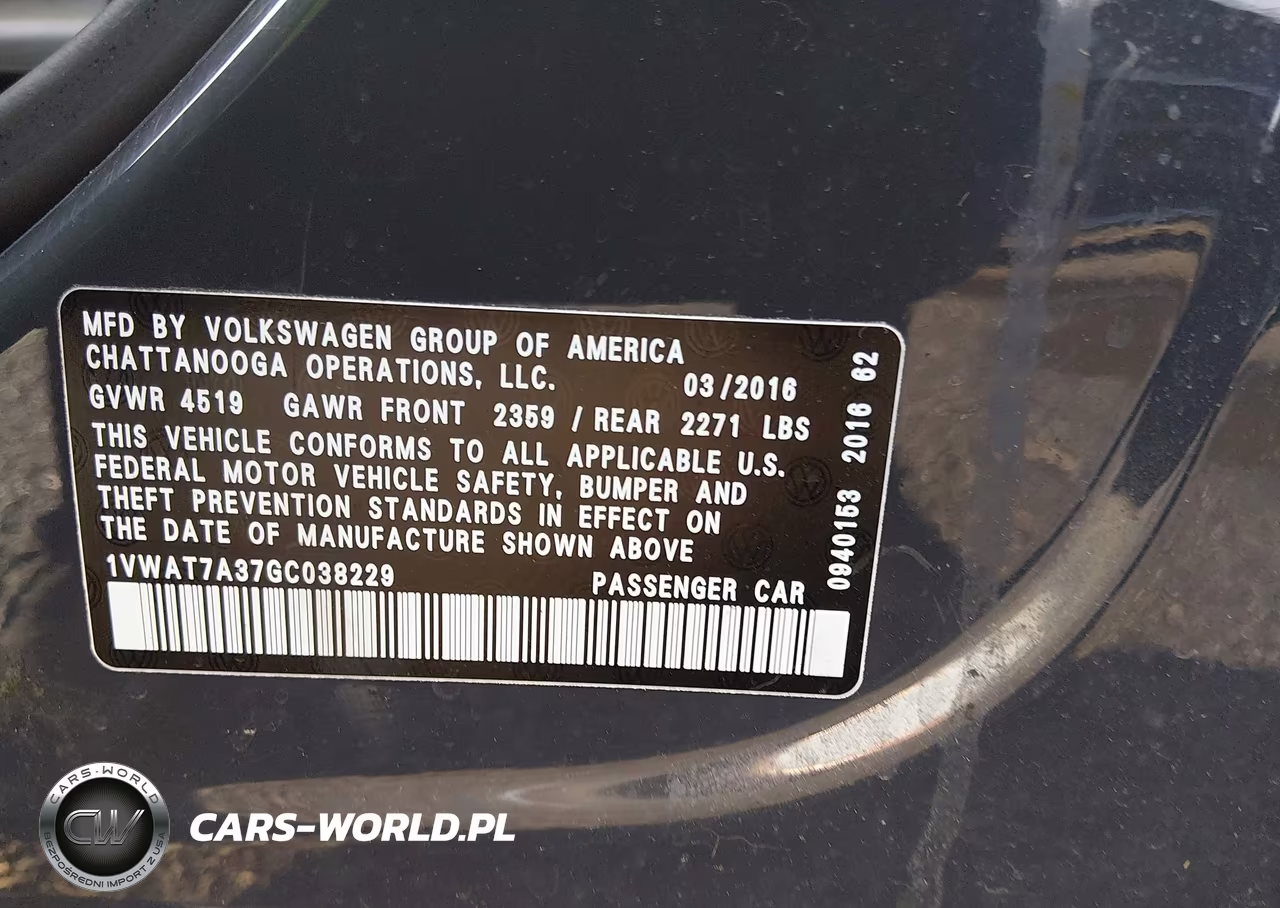 2016 Volkswagen Passat 1.8T R-Line VIN:1VWAT7A37GC038229 - 9