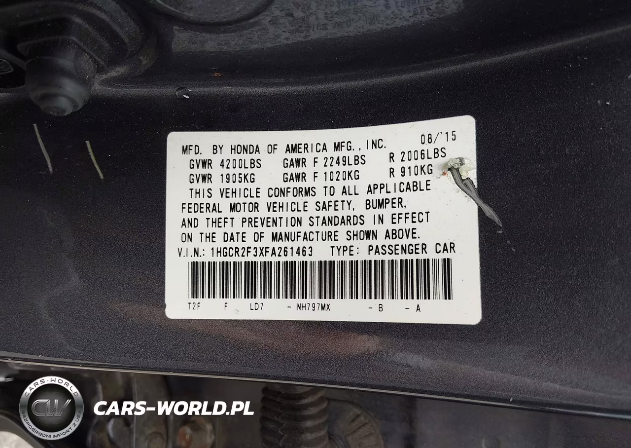 2015 Honda Accord Lx VIN:1HGCR2F3XFA261463 - 9