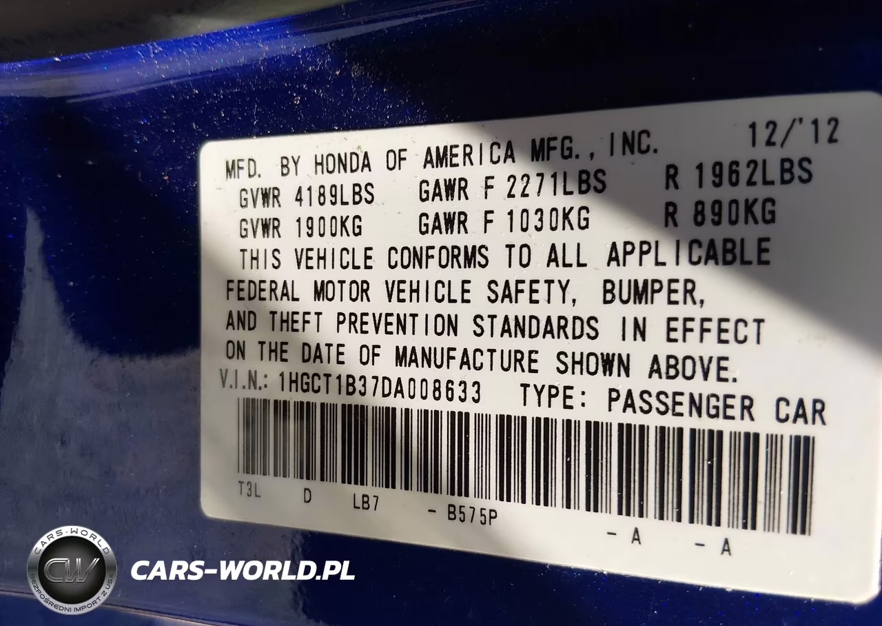 2013 Honda Accord Lx-S VIN:1HGCT1B37DA008633 - 9