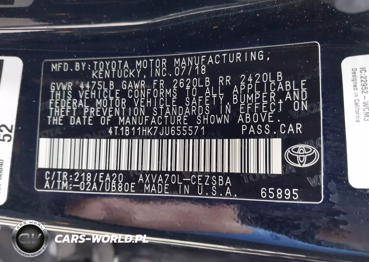 2018 Toyota Camry Se VIN:4T1B11HK7JU655571 - 9