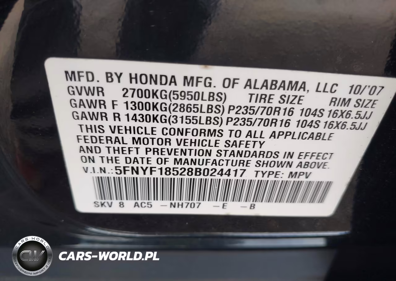 2008 Honda Pilot Ex-L VIN:5FNYF18528B024417 - 9
