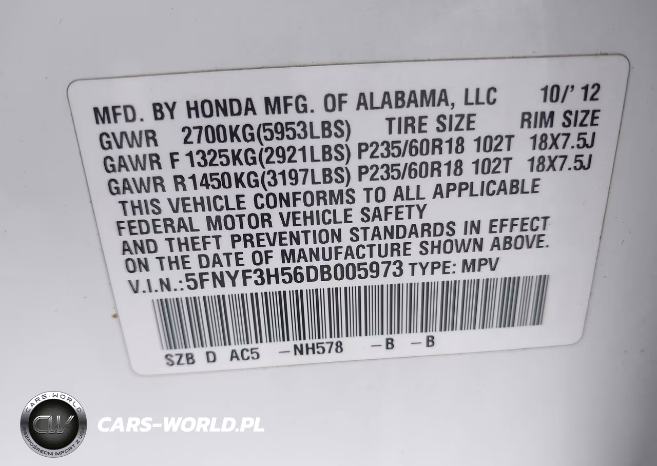 2013 Honda Pilot Ex-L VIN:5FNYF3H56DB005973 - 9