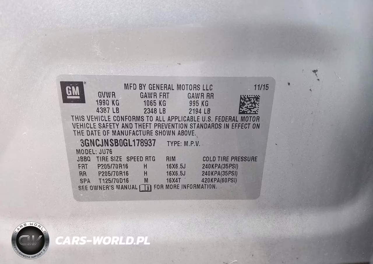 2016 Chevrolet Trax Ls VIN:3GNCJNSB0GL178937 - 9