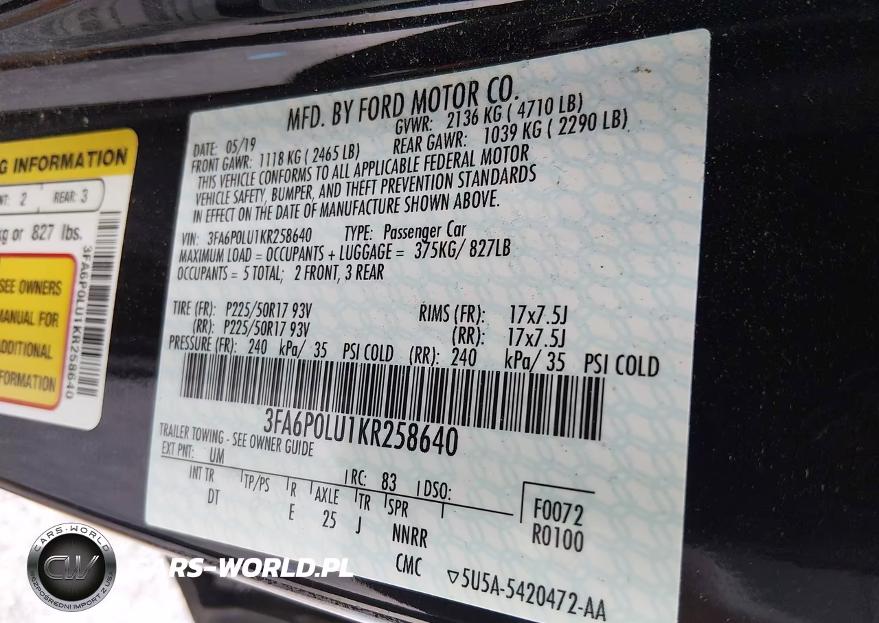 2019 Ford Fusion Hybrid Se VIN:3FA6P0LU1KR258640 - 9