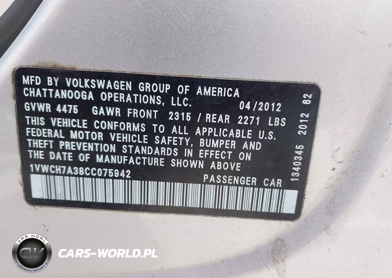 2012 Volkswagen Passat 2.5L Sel VIN:1VWCH7A38CC075942 - 9