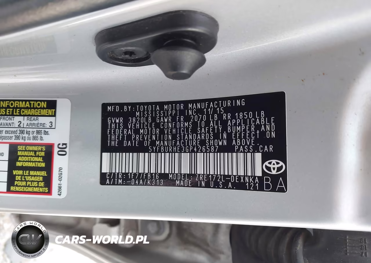 2016 Toyota Corolla Le VIN:5YFBURHE3GP426587 - 9
