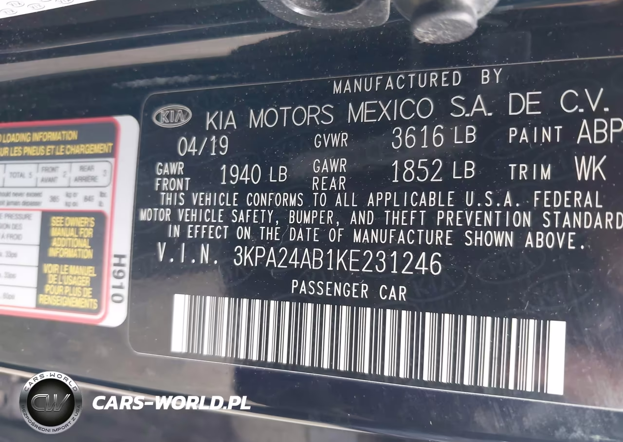 2019 Kia Rio Lx VIN:3KPA24AB1KE231246 - 9