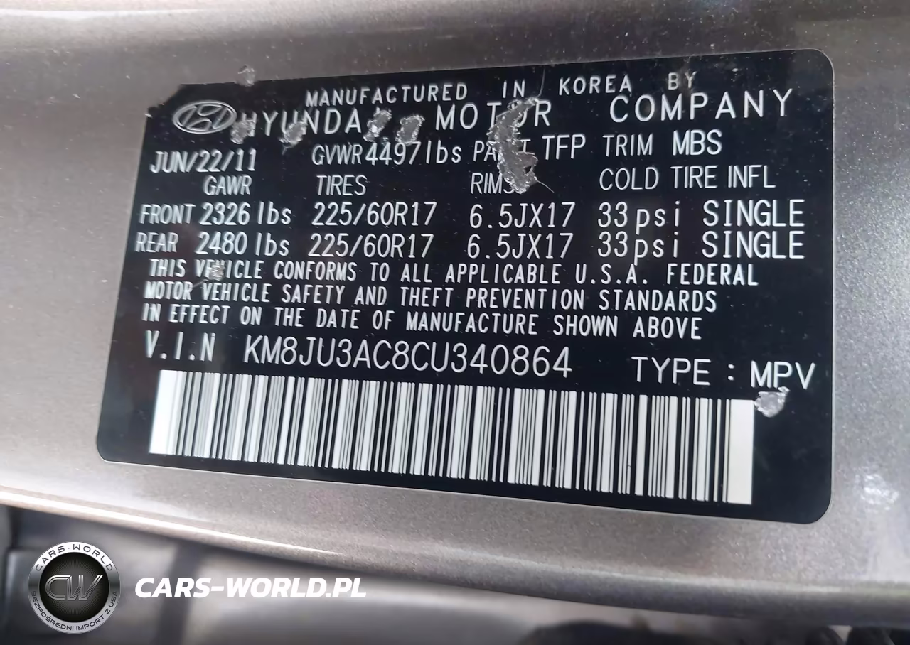 2012 Hyundai Tucson Gls VIN:KM8JU3AC8CU340864 - 9