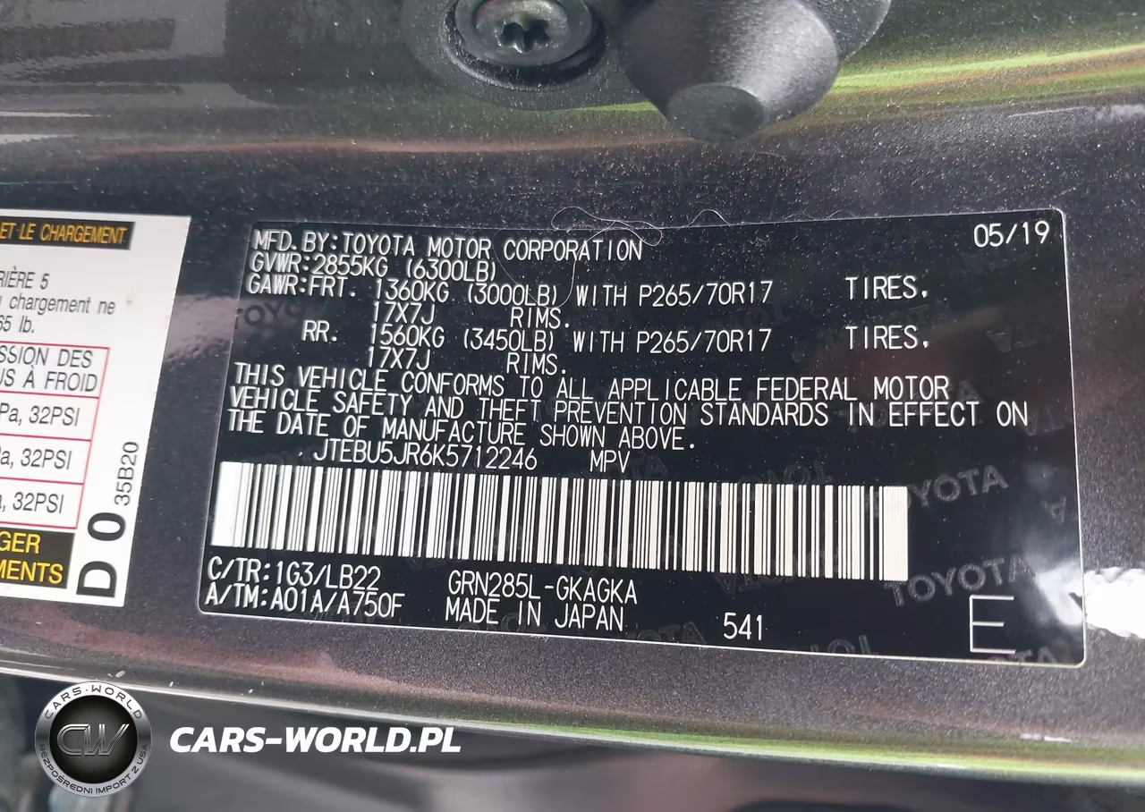 2019 Toyota 4Runner Sr5 Premium VIN:JTEBU5JR6K5712246 - 9