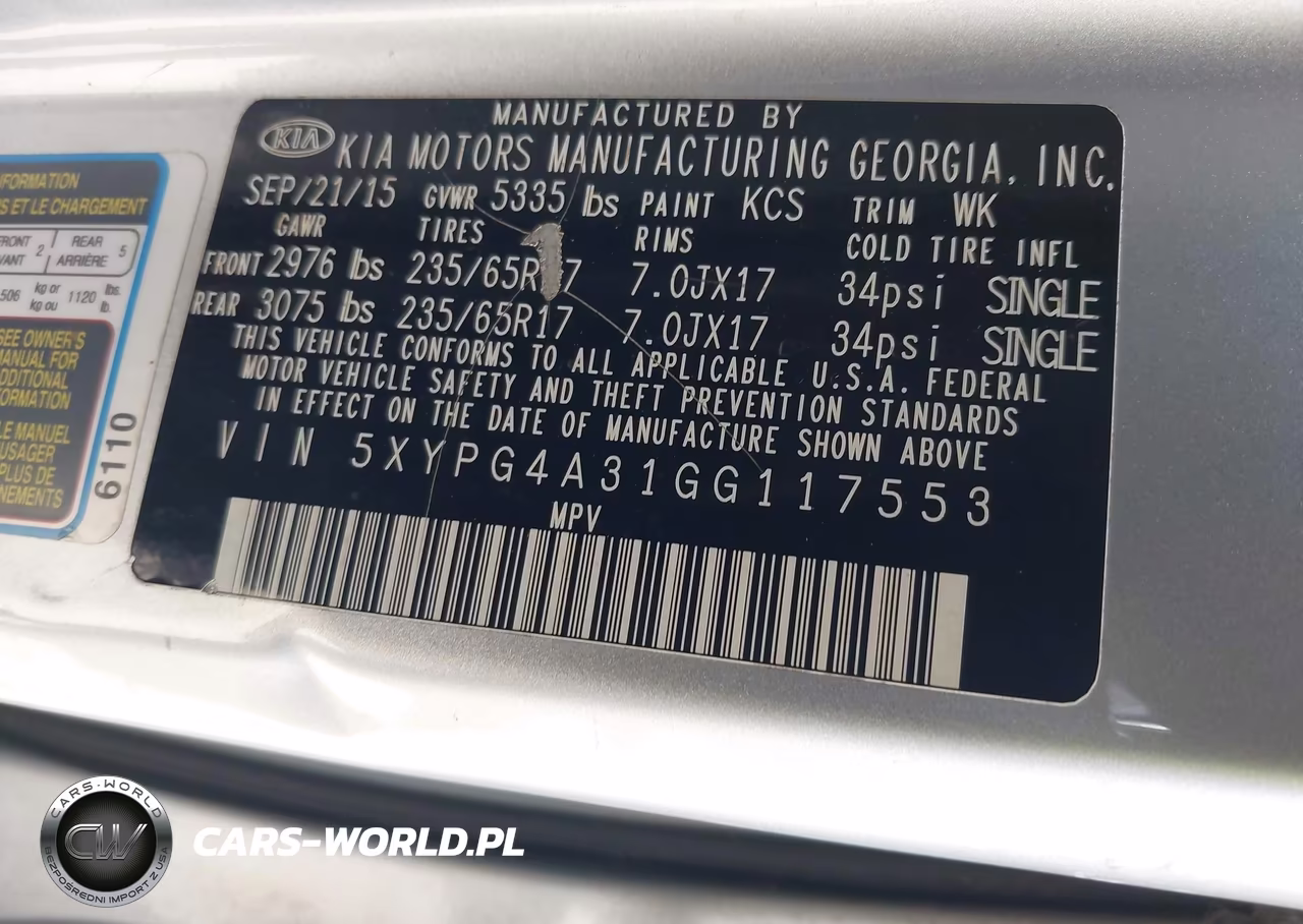 2016 Kia Sorento 2.4L Lx VIN:5XYPG4A31GG117553 - 9