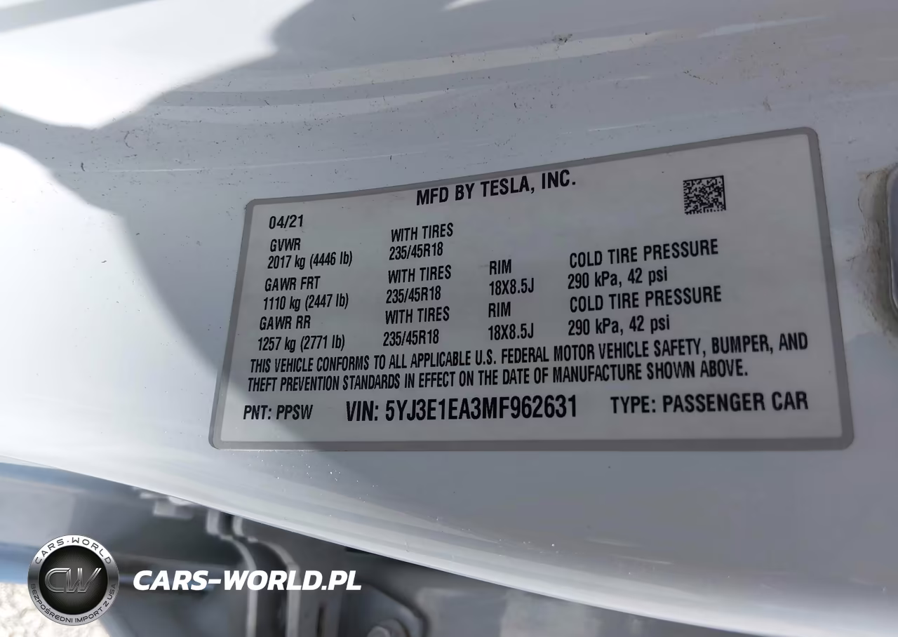 2021 Tesla Model 3 Standard Range Plus Rear-Wheel Drive VIN:5YJ3E1EA3MF962631 - 9