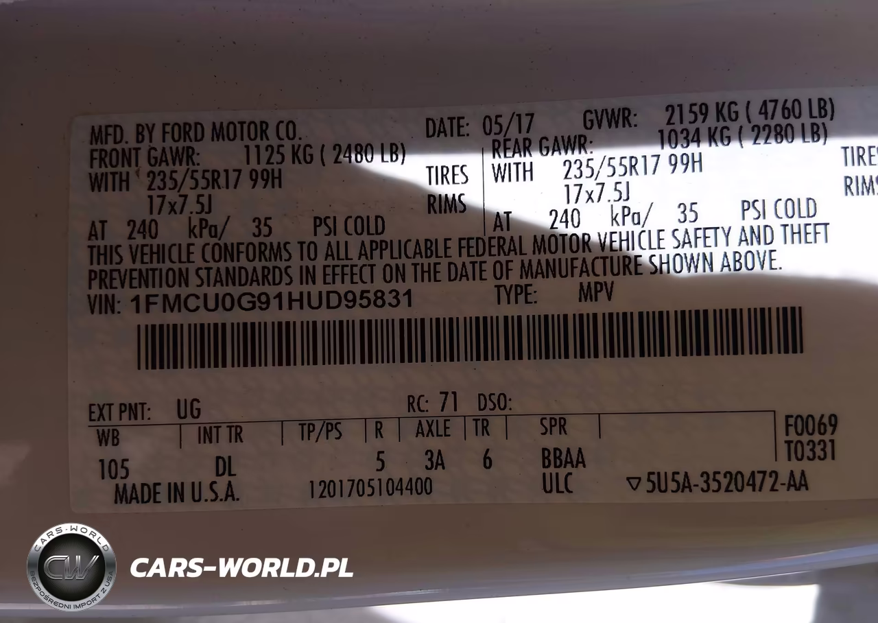 2017 Ford Escape Se VIN:1FMCU0G91HUD95831 - 9