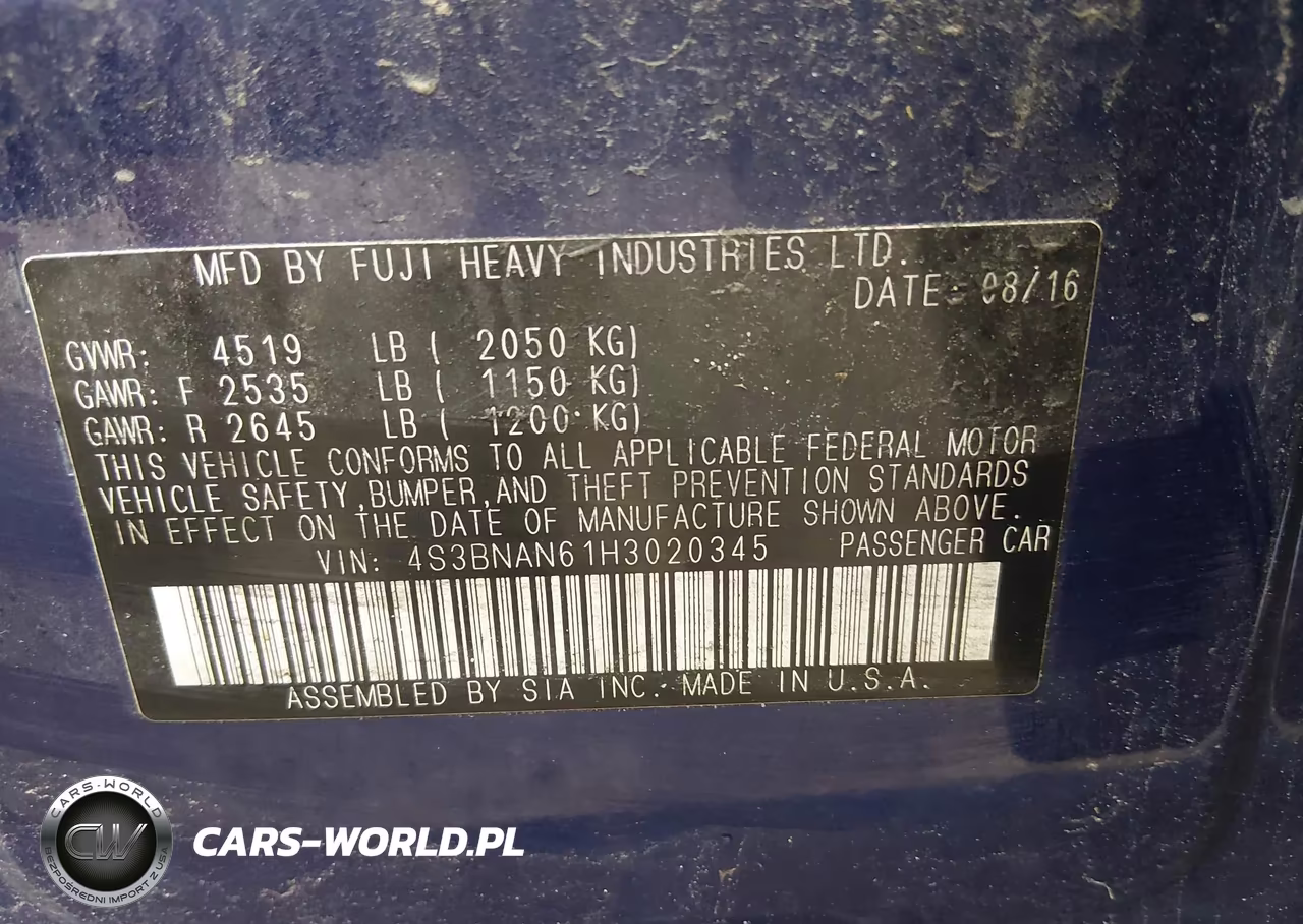 2017 Subaru Legacy 2.5I Limited VIN:4S3BNAN61H3020345 - 9