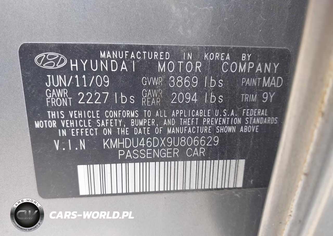 2009 Hyundai Elantra Gls VIN:KMHDU46DX9U806629 - 9