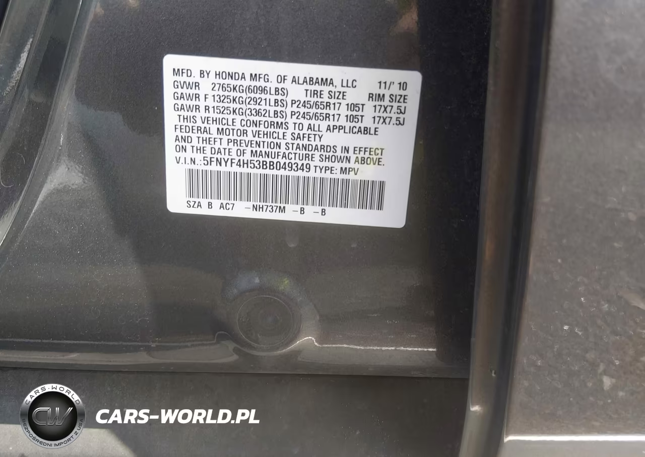 2011 Honda Pilot Ex-L VIN:5FNYF4H53BB049349 - 9