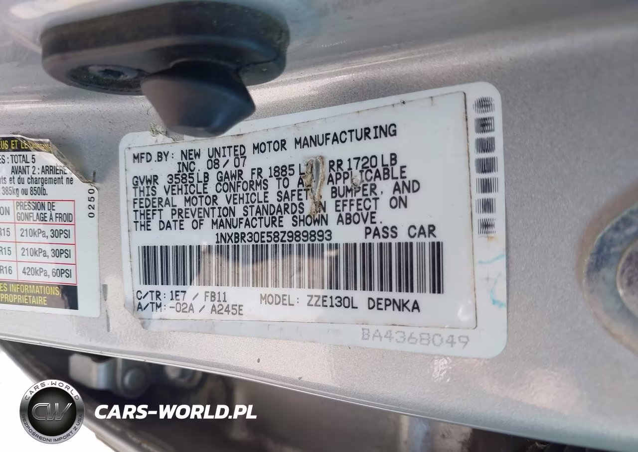 2008 Toyota Corolla Le VIN:1NXBR30E58Z989893 - 9