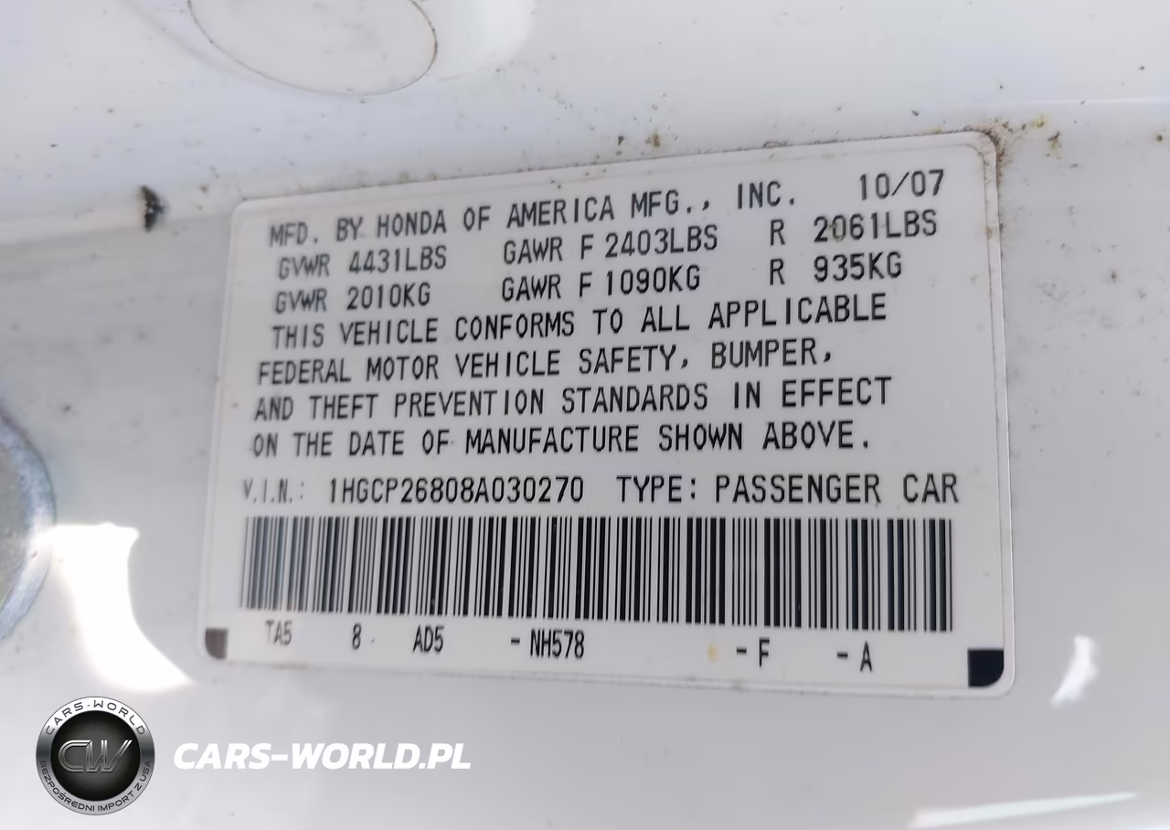 2008 Honda Accord 2.4 Ex-L VIN:1HGCP26808A030270 - 9