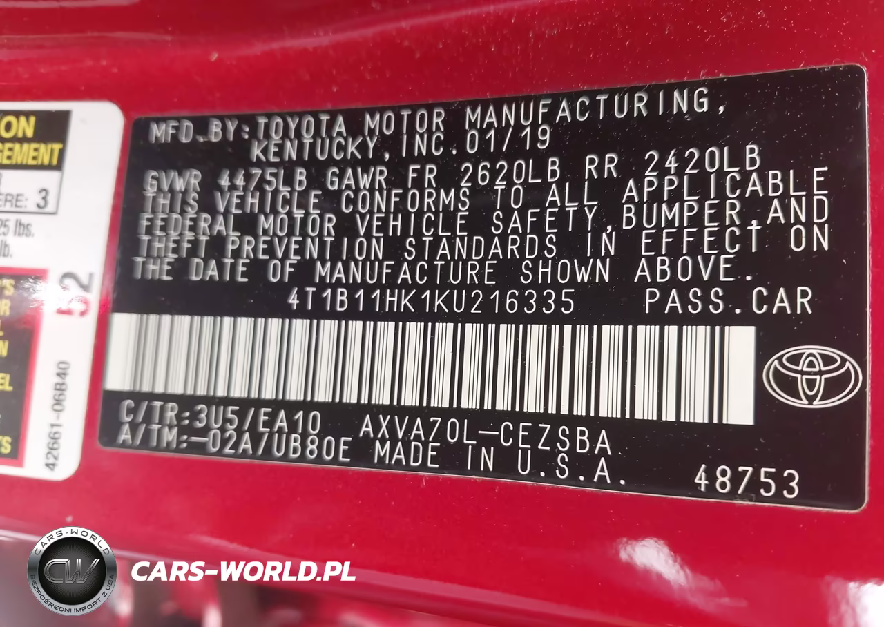 2019 Toyota Camry Se VIN:4T1B11HK1KU216335 - 9
