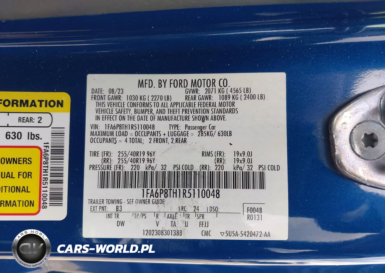 2024 Ford Mustang Ecoboost Fastback VIN:1FA6P8TH1R5110048 - 9