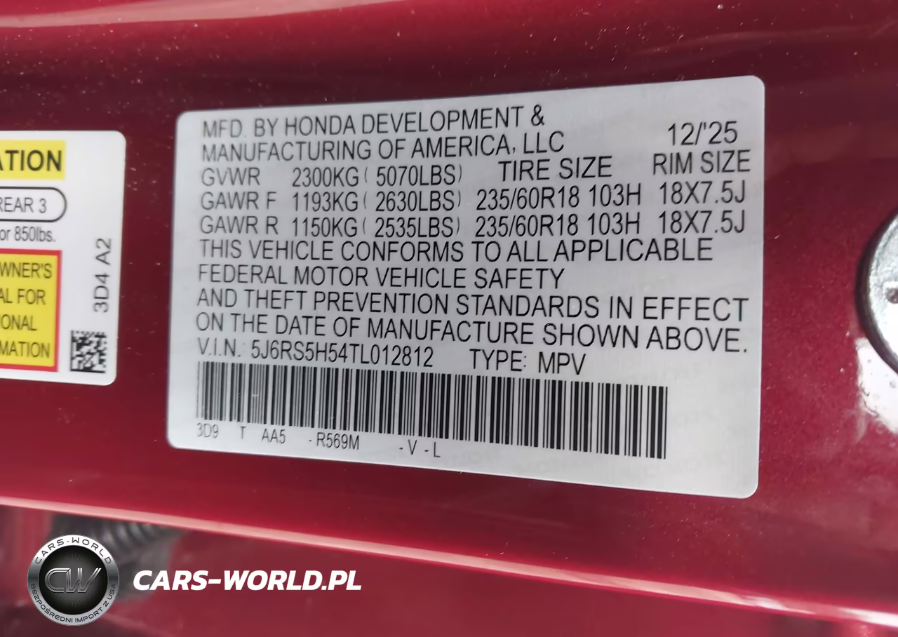 2026 Honda Cr-V Hybrid 2Wd Sport VIN:5J6RS5H54TL012812 - 9