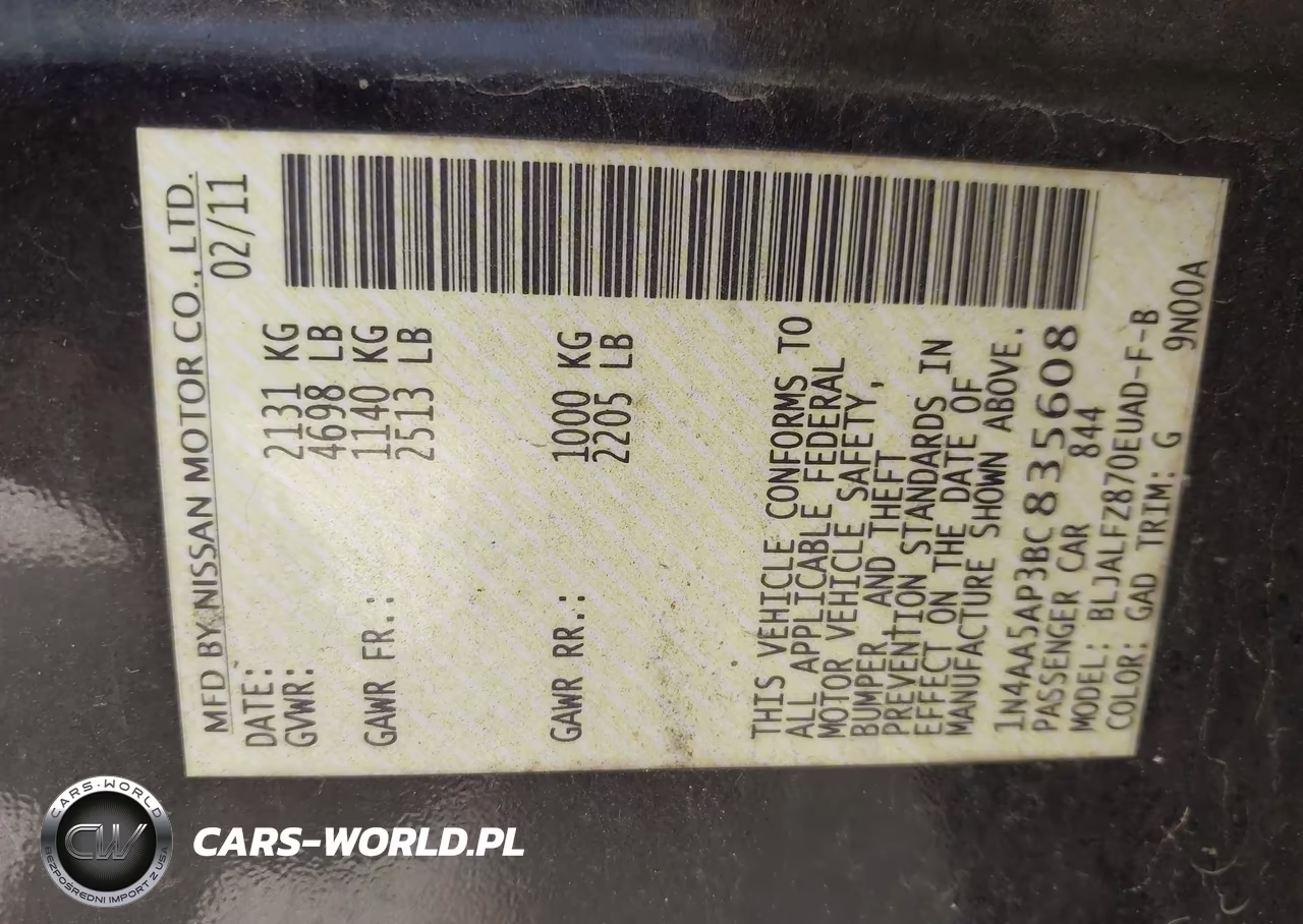 2011 Nissan Maxima 3.5 Sv VIN:1N4AA5AP3BC835608 - 9