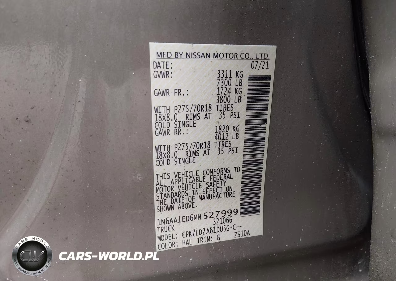 2021 Nissan Titan VIN:1N6AA1ED6MN527999 - 9