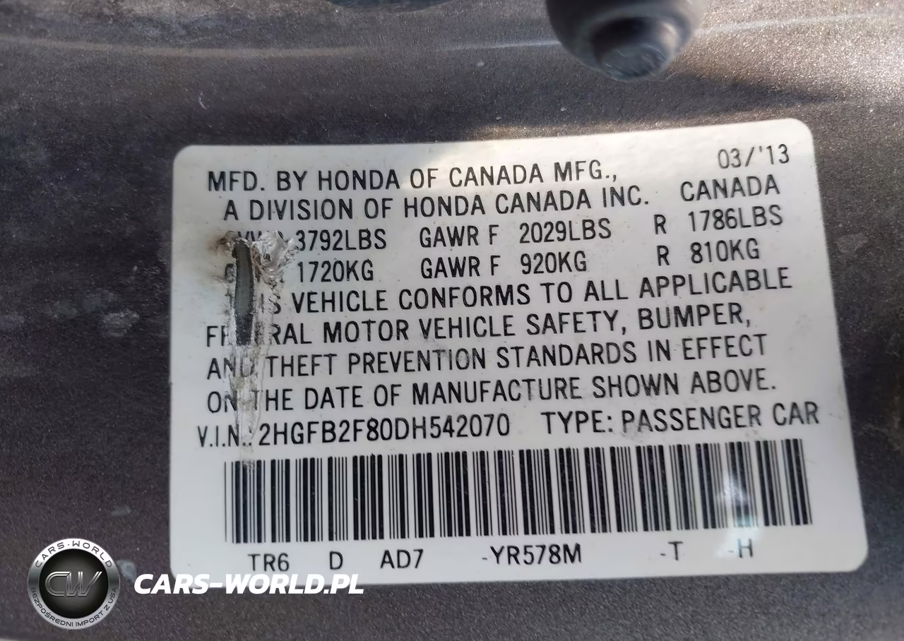 2013 Honda Civic Ex VIN:2HGFB2F80DH542070 - 9