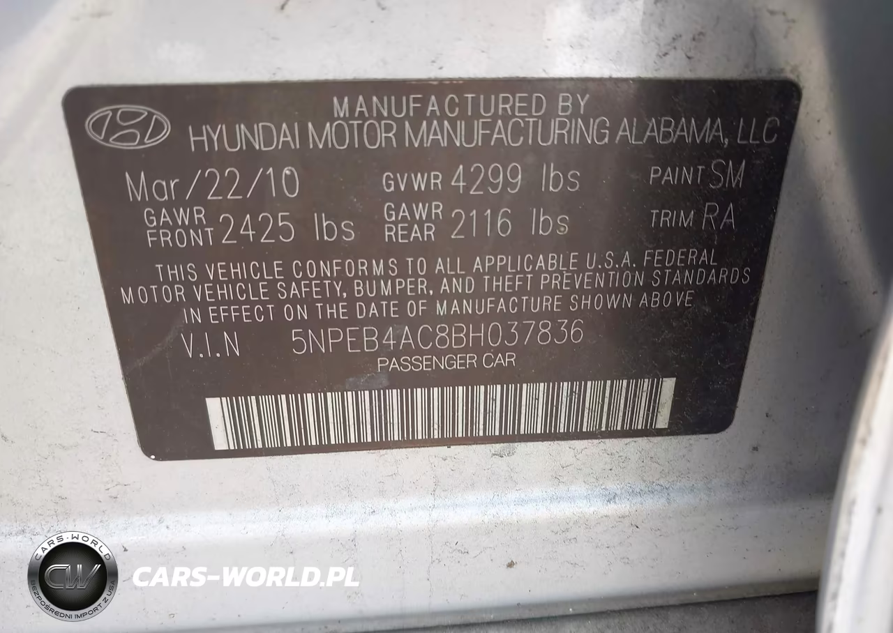 2011 Hyundai Sonata Gls VIN:5NPEB4AC8BH037836 - 9